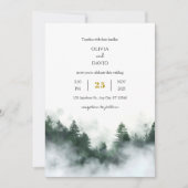 Foggy Seaside Green Woodland Forest Beach Hochzeit Einladung (Vorderseite)