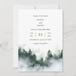 Foggy Seaside Green Woodland Forest Beach Hochzeit Einladung