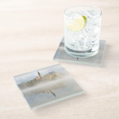 Foggy Sonnenaufgang am Bled-See Glasuntersetzer (Schrägansicht)