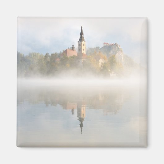 Foggy Sonnenaufgang am Bled-See Magnet (Vorne)
