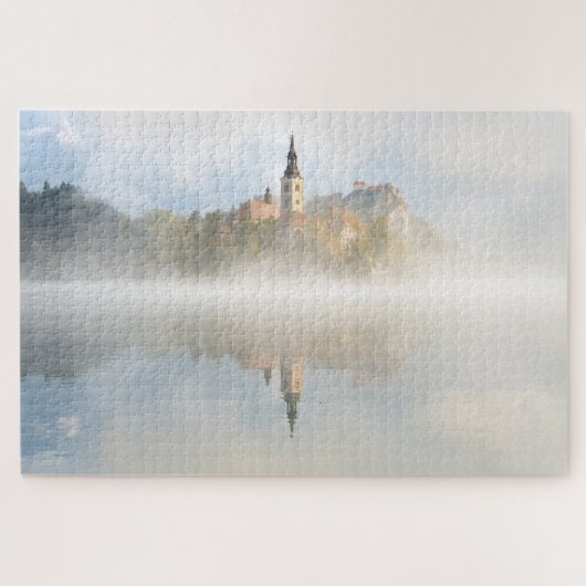 Foggy Sonnenaufgang am Bled-See Puzzle (Horizontal)