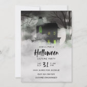 Foggy Spuk House Green Halloween-Party Einladung (Vorderseite)