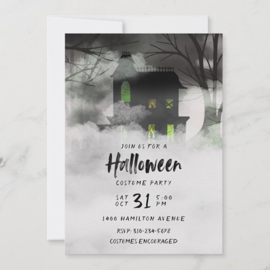 Foggy Spuk House Green Halloween-Party Einladung (Vorderseite)