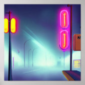 Foggy Street Überschwemmt von Leuchttürmen und Neo Poster (Vorne)