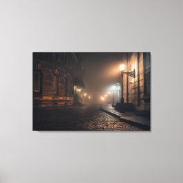 Foggy Victorian Cobblestone Alley Glow Leinwanddruck