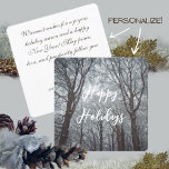 Foggy Winter Forest Feiertagskarte<br><div class="desc">Erleben Sie das Wunder und die Magie des Winters direkt in Ihren Händen mit unseren Urlaubskarten, die ein atemberaubendes Foto eines nebligen, frostbeladenen Waldes mit großen Bäumen aus reinem Weiß bilden - eine echte Verkörperung des ruhigen Wintergeistes. Machen Sie Ihren Urlaub besonders, indem Sie diese Karten mit Ihren eigenen herzlichen...</div>