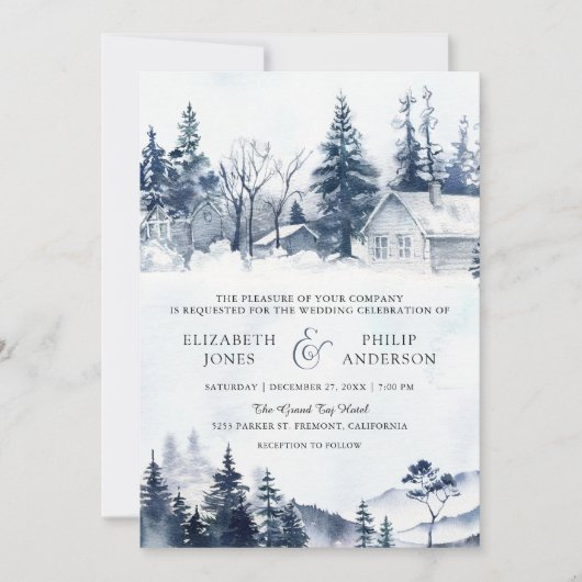 Foggy Winter Mountain Pine Forest QR Code Hochzeit Einladung (Vorderseite)