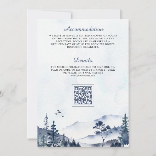 Foggy Winter Mountain Pine Forest QR Code Hochzeit Einladung (Rückseite)