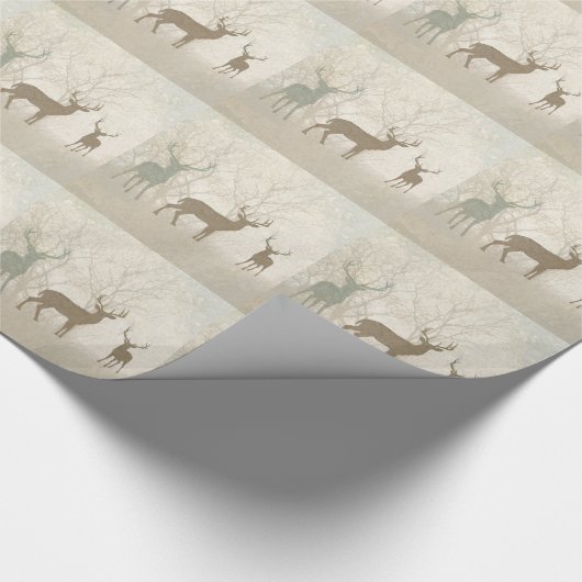 Foggy Woodland Szene mit Soft Deer Silhouetten Geschenkpapier (Ecke)