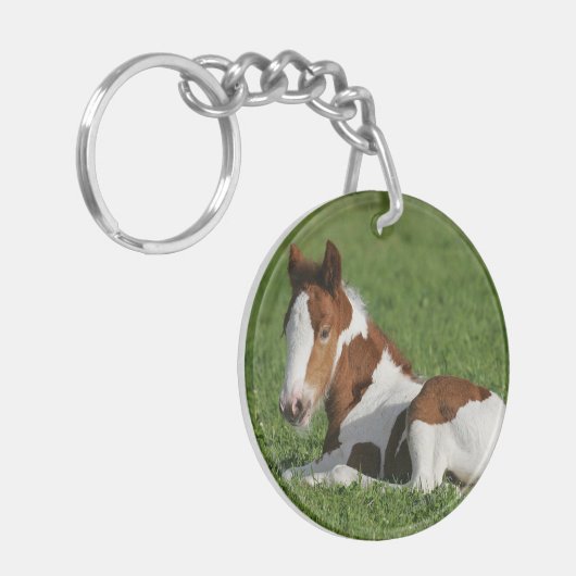 Fohlen, das in Gras legt Schlüsselanhänger (Vorderseite links)