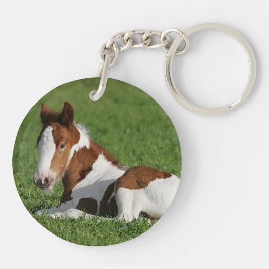 Fohlen, das in Gras legt Schlüsselanhänger (Rückseite)