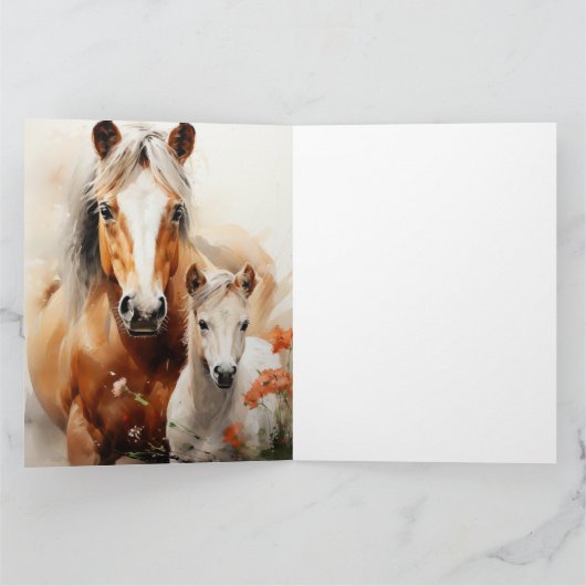 Fohlen und Pferd auf der Mohnwiese Karte (Innenseite)