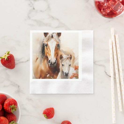 Fohlen und Pferd auf der Mohnwiese Serviette (Beispiel)