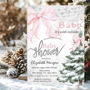 Föhre Rosa Schleife Schneeflocken Baby Shower Einladung
