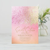 Foil Abstrakt 16 . Geburtstag Gold Peach ID776 Einladung (Stehend Vorderseite)