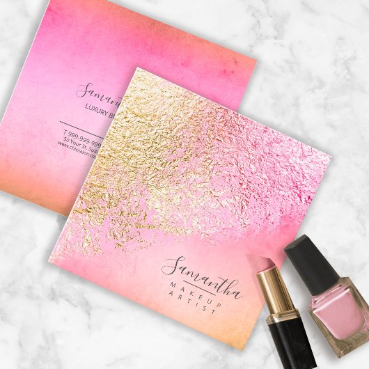 Foil Abstrakt Gold Peach ID775 Quadratische Visitenkarte