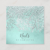 Foil Abstrakt Silver Aquamarin ID775 Quadratische Visitenkarte (Vorderseite)