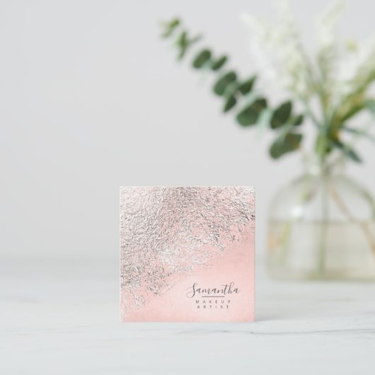 Foil Abstrakt Silver Rose Gold ID775 Quadratische Visitenkarte (Stehend Vorderseite)