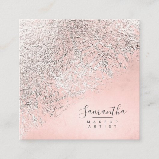 Foil Abstrakt Silver Rose Gold ID775 Quadratische Visitenkarte (Vorderseite)
