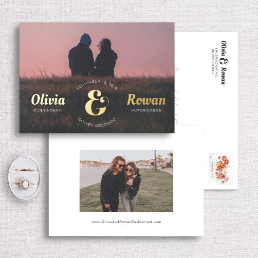 Foil Ampersand Briefmarke Full Foto Save the Date  Folieneinladung