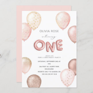 Foil and Glitzer Balloons 1. Geburtstag Party Invi Einladung