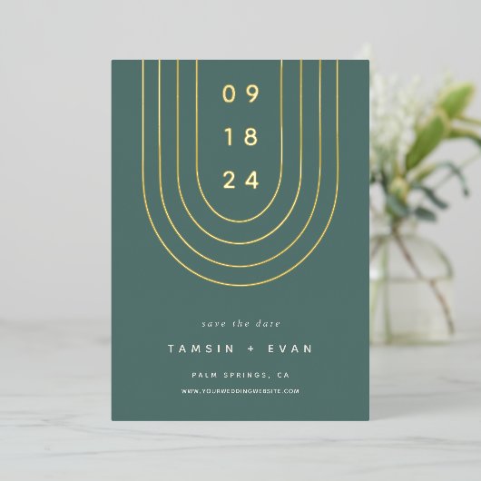 Foil Arch | Moderne Minimal Save the Date Card Folieneinladung (Stehend vorne)