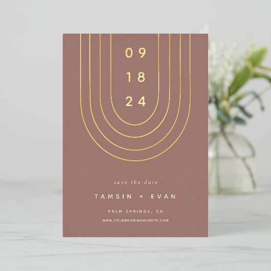 Foil Arch | Moderne Minimal Save the Date Card Folieneinladung (Stehend vorne)