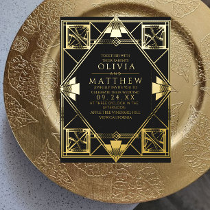 Foil Art Deco Moderne Schwarze Hochzeit Einladung