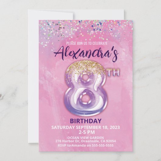 Foil Balloon 8. Geburtstag Einladung (Vorderseite)