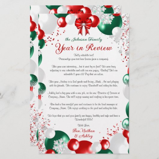 Foil Balloon Christmas Letter Template Stationary Briefpapier (Vorne/Hinten)