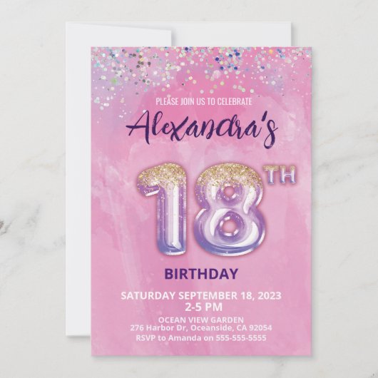 Foil Balloon Einladung zum 18. Geburtstag (Vorderseite)