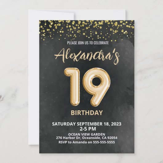 Foil Balloon Einladung zum 19. Geburtstag (Vorderseite)