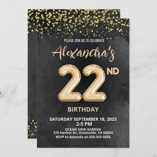 Foil Balloon Einladung zum 22. Geburtstag (Vorne/Hinten)