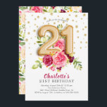 Foil Balloon Floral 21ST Geburtstagseinladung Einladung<br><div class="desc">Schöne rosa Blüte mit Zahlenfolienballons verziert mit Goldkonfetti.  Sehen Sie sich unsere passende Blumenrückseite für eine besondere Touch an.</div>