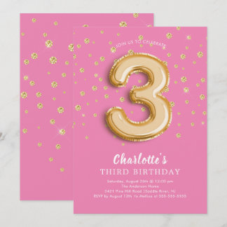 Foil Balloon Floral 3RD Birthday Einladung