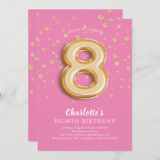 Foil Balloon Floral 8. Geburtstag Einladung