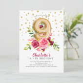 Foil Balloon Floral 9. Geburtstag Einladung (Stehend Vorderseite)