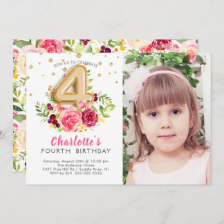 Foil Balloon Foto VIERTE Geburtstagseinladung Einladung