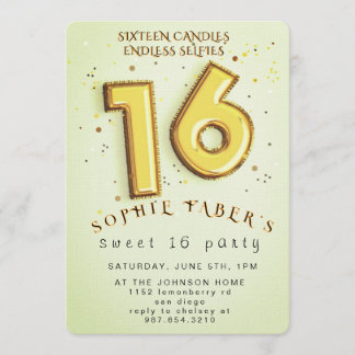 Foil Balloon Sweet Sixteen Birthday Party  Einladung