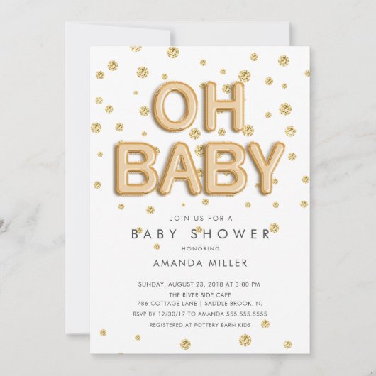 Foil Balloons Oh Baby Neutral Dusche Einladungen (Vorderseite)