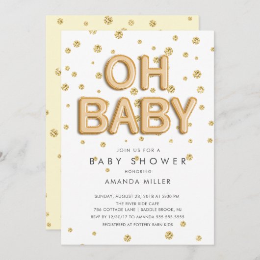 Foil Balloons Oh Baby Neutral Dusche Einladungen (Vorne/Hinten)