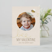 Foil Bee My Valentine Holiday Foto Card - Beige Folieneinladung (Stehend vorne)