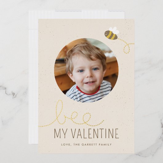 Foil Bee My Valentine Holiday Foto Card - Beige Folieneinladung (Briefumschlag)