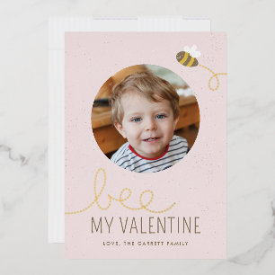 Foil Bee My Valentine Holiday Foto Card - Rosa Folieneinladung