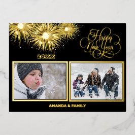 Foil Black und Gold Script glücklich Neues Jahr Folien Feiertagspostkarte