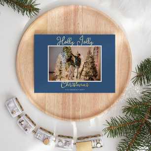 FOIL Blue Holly Jolly Weihnachts-Foto und Letter Folien Feiertagskarte