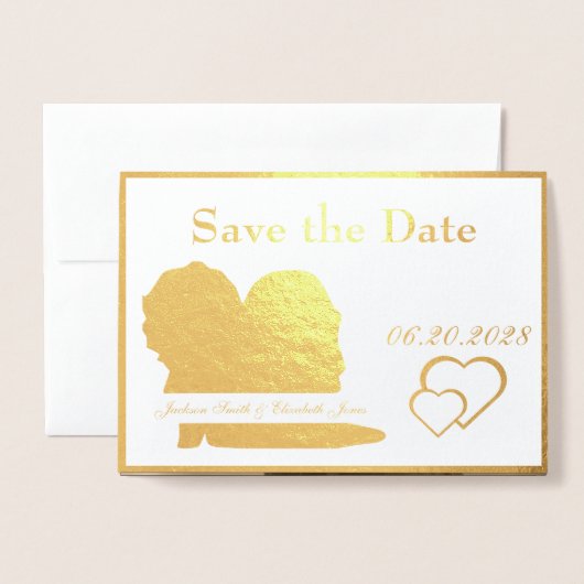 Foil Bridge and Groom Wedding Save the Date Foto Folienkarte (Vorderseite mit Umschlag)