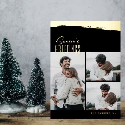 Foil Brushstroke Script Collage Christmas Card Folieneinladung