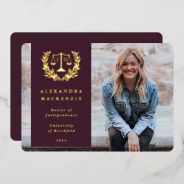 Foil/Burgundy JD Law Scales Abschluss Foto-Karte Folieneinladung