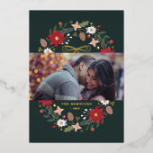 Foil Christmas Wreath Floral Holiday Photo Card Folieneinladung (Vorderseite)